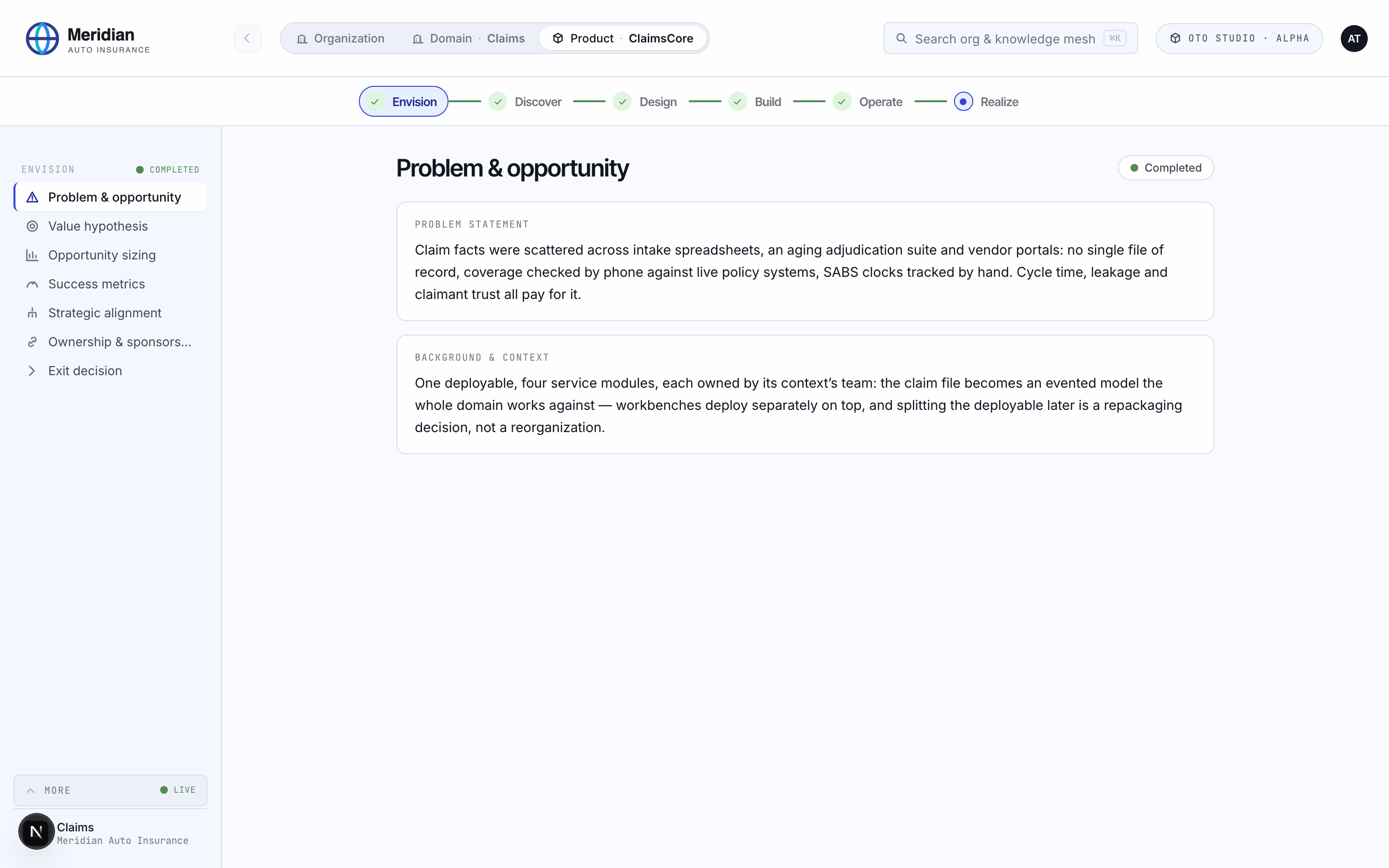 Envision: the problem statement and the opportunity, as facts with their sources